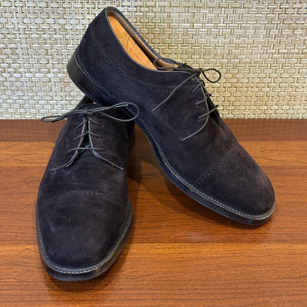 🌟HP🌟VTG 1980s-90s Mezlan Black Suede Geneva Cap Toe Brogue Derby's 9.5